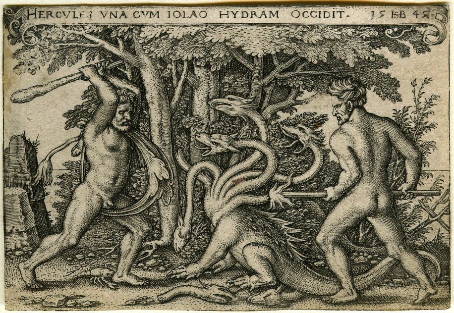 Herakles kampft mit Iolaos gegen die Hydra, Hans Sebald Beham 1545